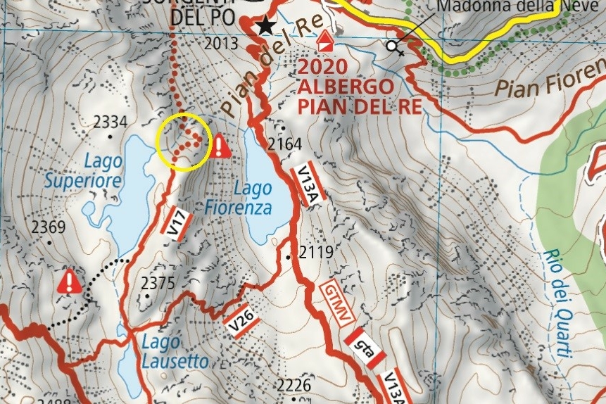 Mappa del sentiero interessato dalla frana
