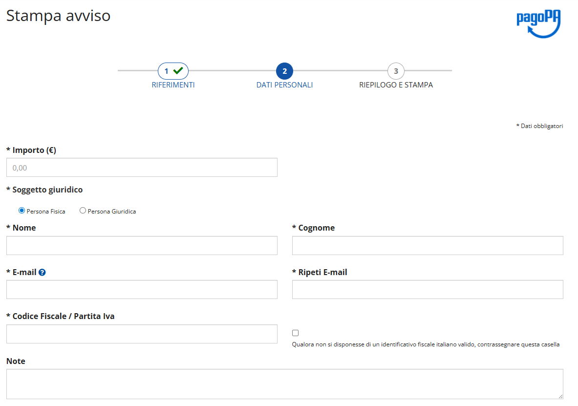 Istruzioni per pagamento sanzioni 2.4 - Compilare tutti i dati personali richiesti (fino al fondo della pagina) e cliccare su prosegui