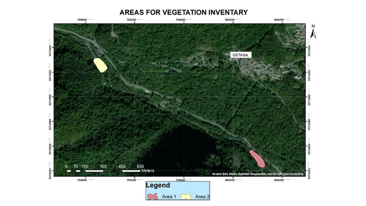 mappa delle due aree in cui si è concentrata la ricerca delle specie arboree, erbacee ed arbustive per la checkliste delle specie vegetali dell'alta Valle Po