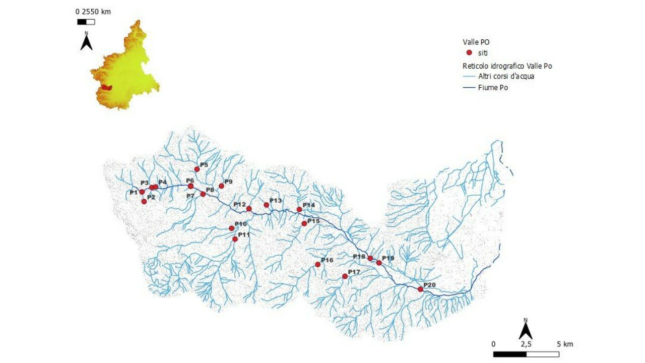 Mappa dei 20 siti di campionamento selezionati per il prelievo dei campioni di diatomee