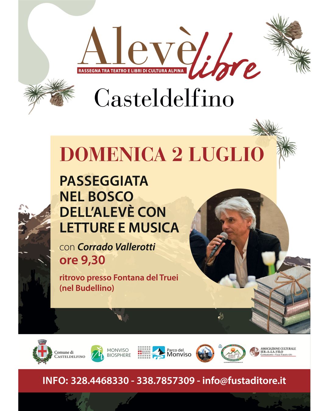 locandina dell'evento, in cui si vede il volto di Corrado Vallerotti in un tondo e alcune informazioni riportate nel testo dell'articolo