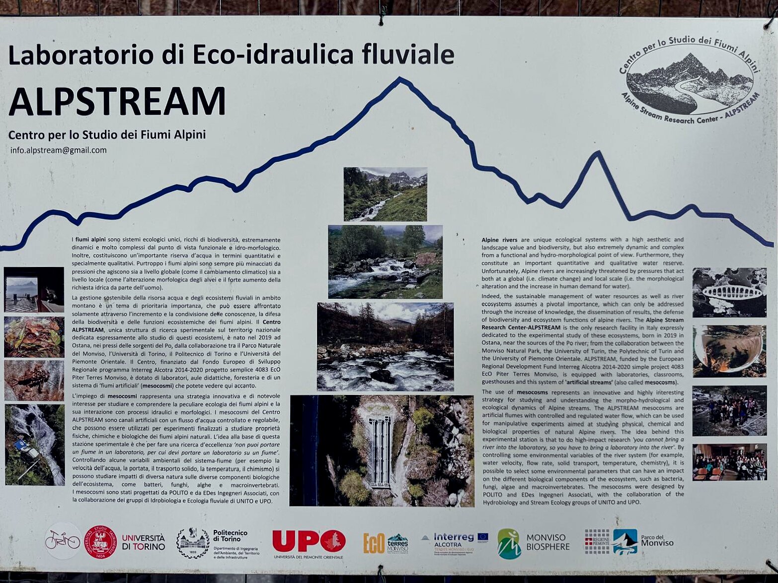 cartello del Centro ALPSTREAM, con informazioni sulla sua funzione.