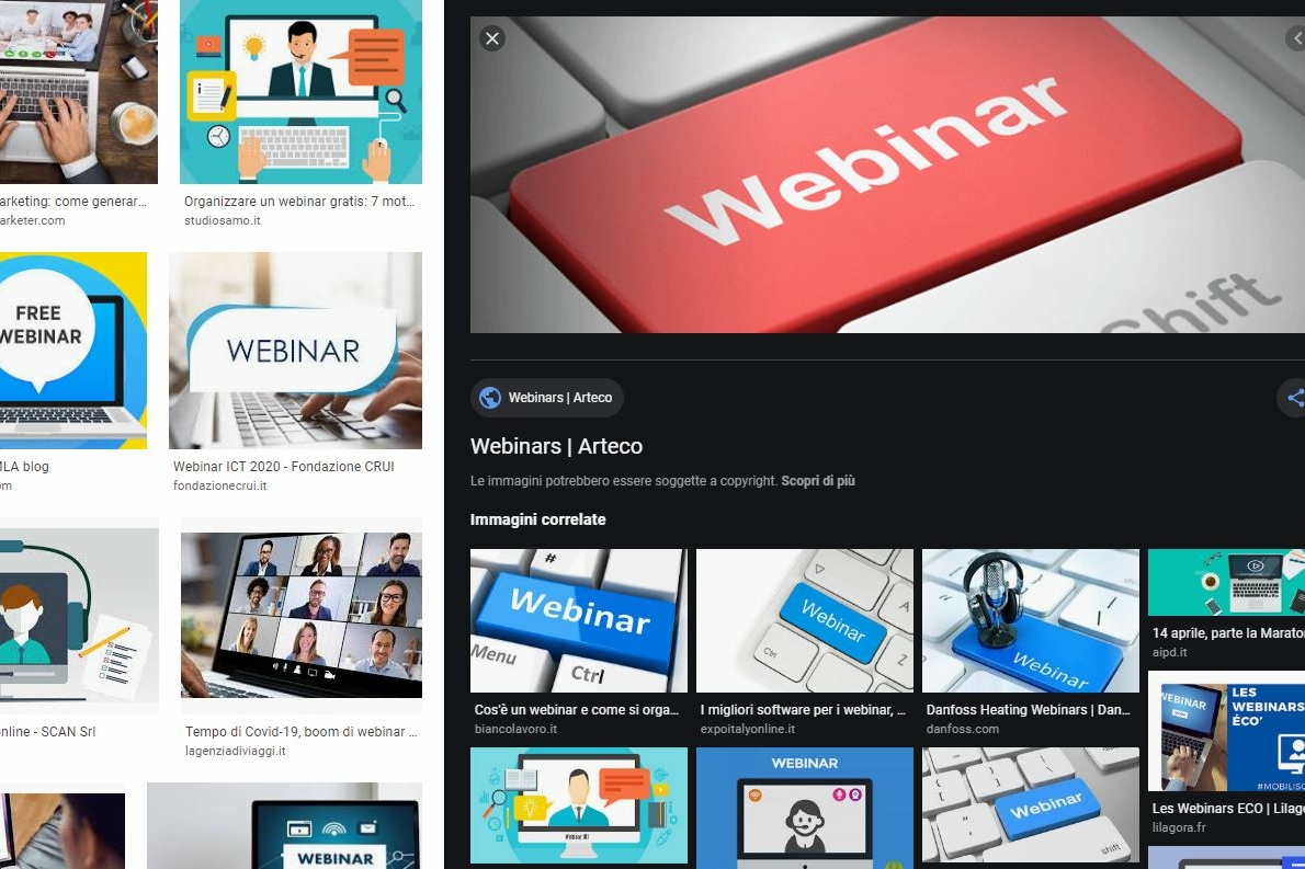 varia immagini tratte dal web con la scritta webinar