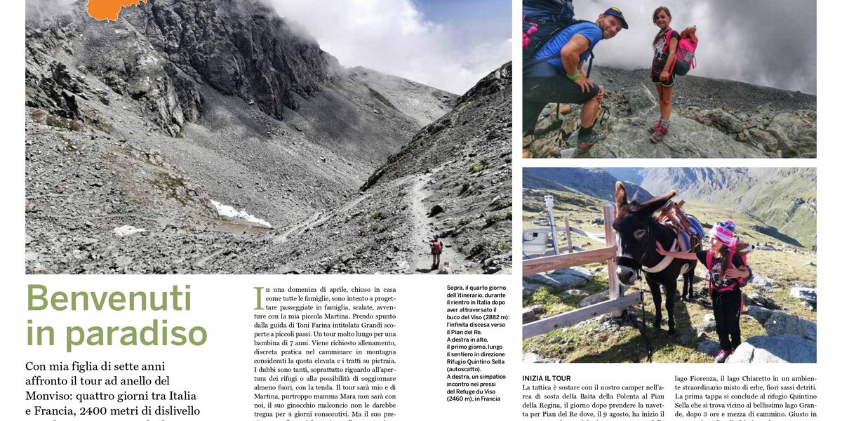 Pagine iniziali dell'articolo sul Giro di Viso di Martina pubblicato sulla rivista Montagne 360°