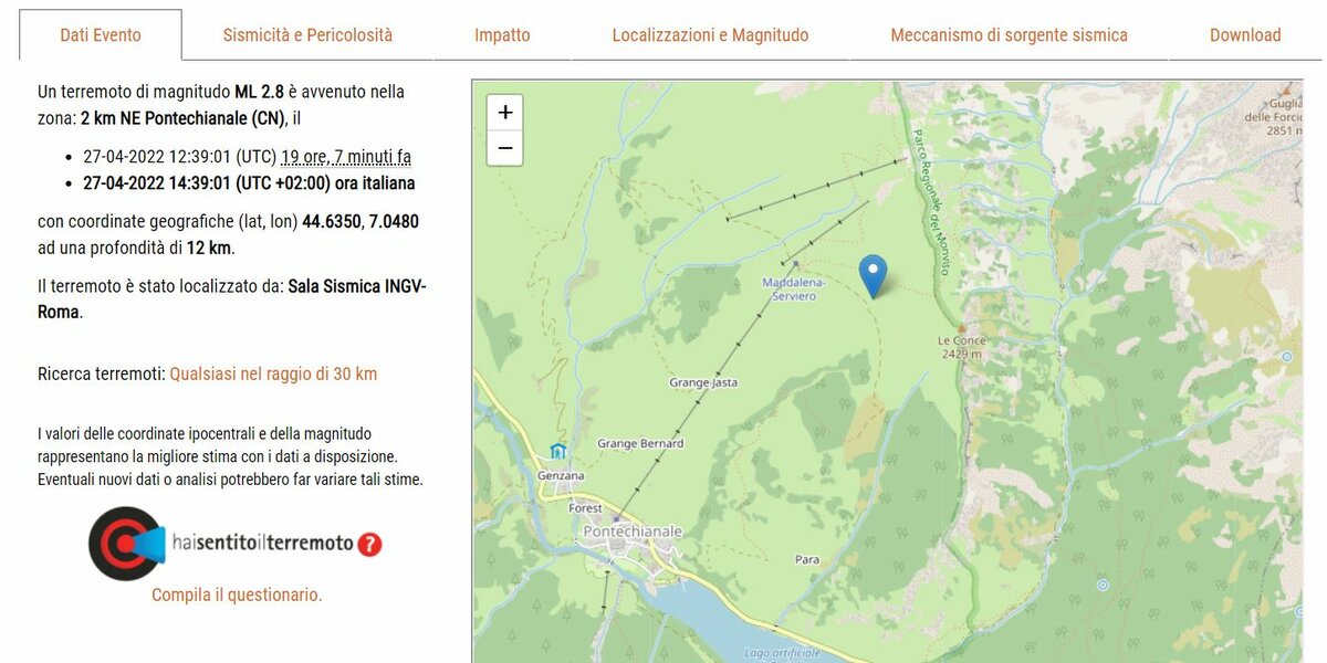 cartina geografica che illustra l'area colpita dal terremoto