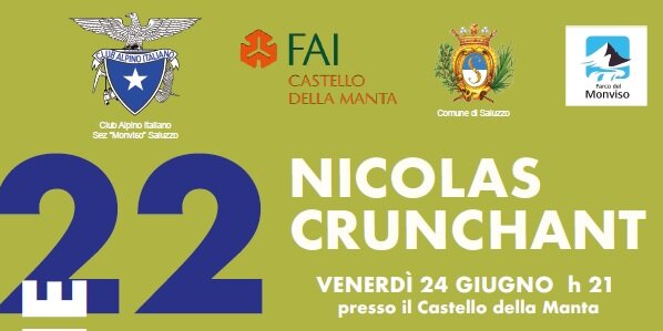 locandina dell'evento con i loghi, la data e il nome dell'ospite Nicolas Crunchant.
