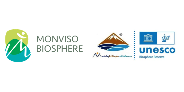 i due loghi delle Riserve della Biosfera del Monviso e del Monte Peglia affiancati