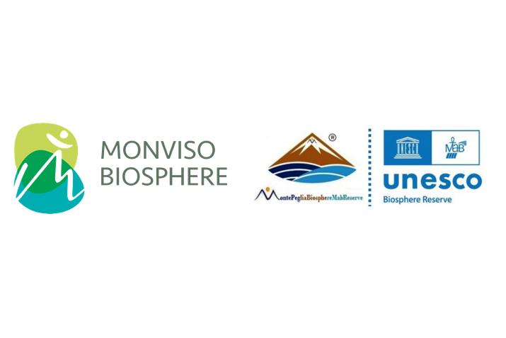 i due loghi delle Riserve della Biosfera del Monviso e del Monte Peglia affiancati