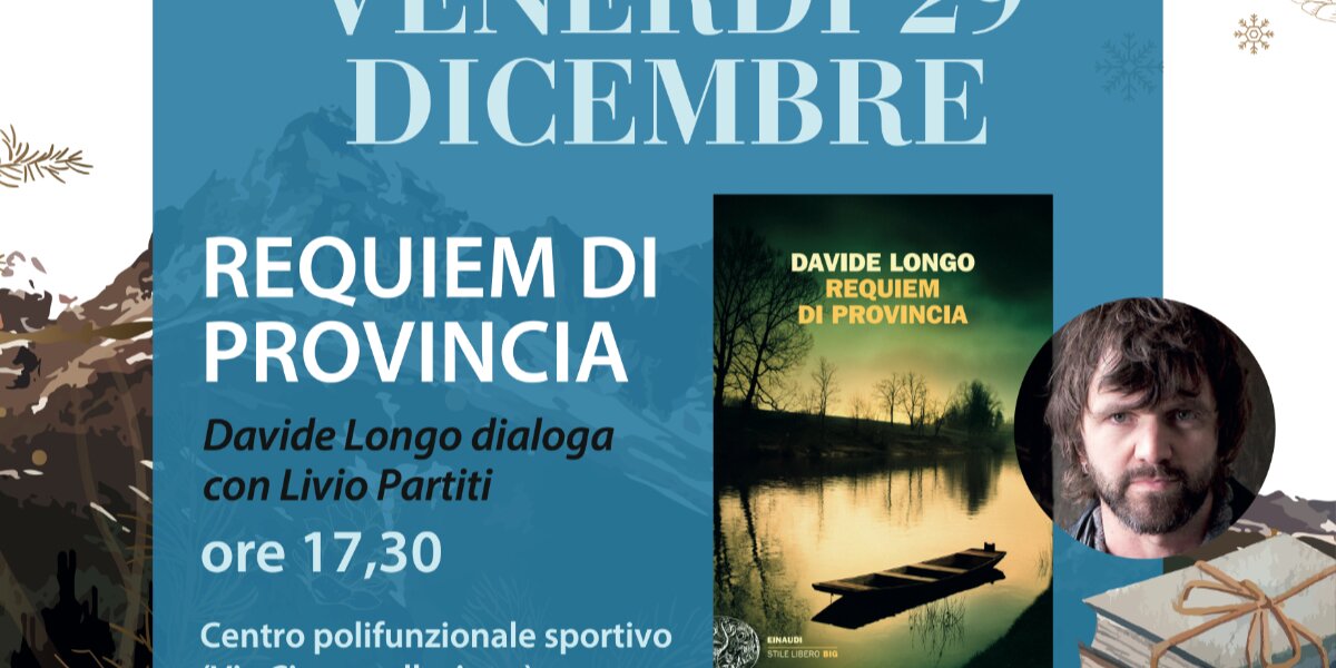 particolare della locandina dell'evento, con la data e il luogo in cui si svolge, la copertina del libro e il volto dell'autore