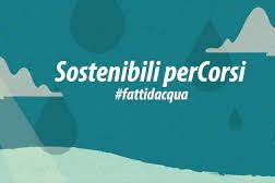 Image of the Sostenibili PerCorsi project logo, with a blue background and the text Sostenibili PerCorsi #fattidacqua in white.