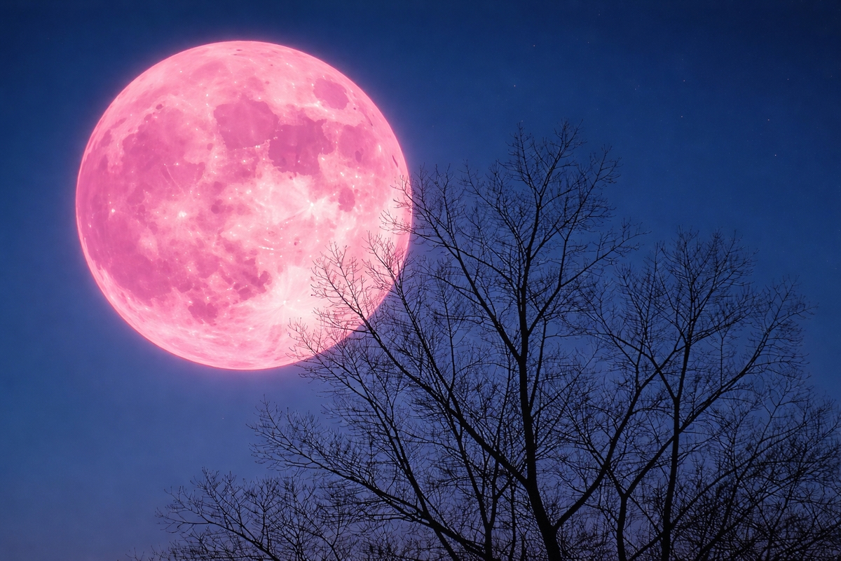luna piena rosa su sfondo blu