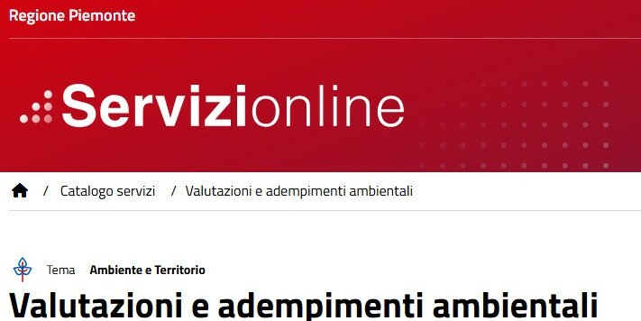 immagine dell'homepage del servizio con le scritte servizi on line e valutazioni e adempimenti ambientali