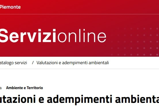 immagine dell'homepage del servizio con le scritte servizi on line e valutazioni e adempimenti ambientali