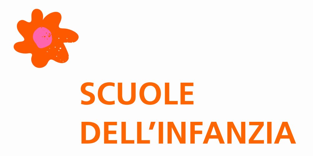 scritta arancio scuola infanzia, in altro a sinistra un fiore arancione
